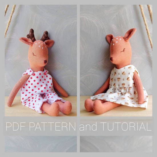 Rag fawn doll 2 in 1 with romper/dress pdf pattern and tutorial, deer pattern, for baby, eco toy sewing pattern, stuffed animal pattern Rag fawn doll 2 in 1 with romper/dress pdf pattern and tutorial, deer pattern, for baby, eco toy sewing pattern, stuffed animal pattern