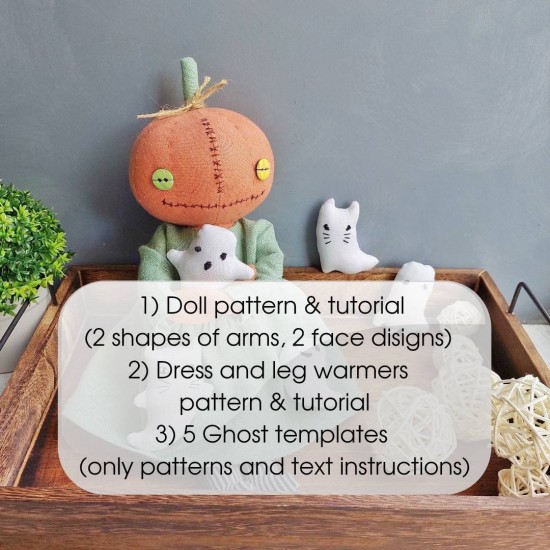 Pumpkin doll sewing pattern, funny halloween doll, 12" stuffed doll with clothes, stuffed animal pattern, rag doll, handmade halloween Pumpkin doll sewing pattern, funny halloween doll, 12" stuffed doll with clothes, stuffed animal pattern, rag doll, handmade halloween