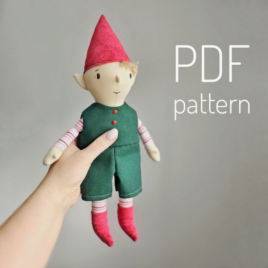 Christmas Elf pattern and tutorial, 12" Elf pattern, toy sewing pattern, stuffed doll pattern, easy pattern Christmas Elf pattern and tutorial, 12" Elf pattern, toy sewing pattern, stuffed doll pattern, easy pattern